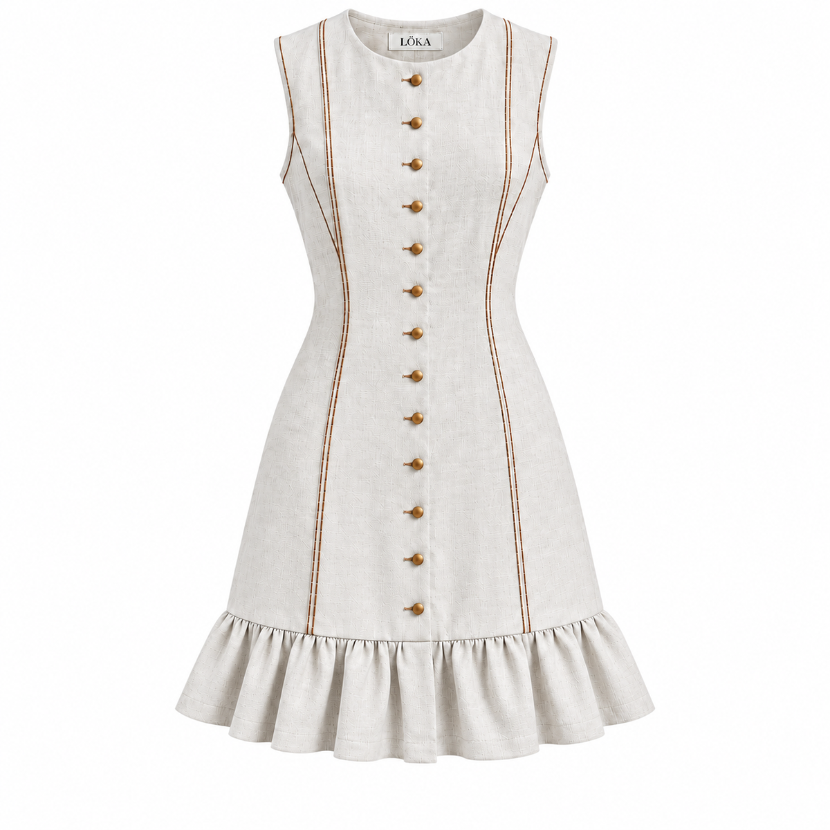 Robe courte beige à boutons dorés